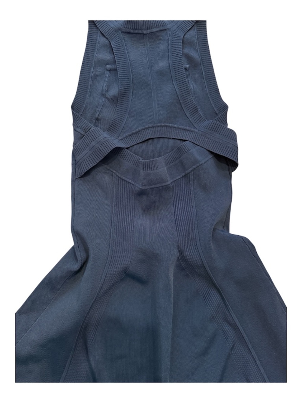 ALC Navy substantial knit fit and flare cut out back midi dress P XS